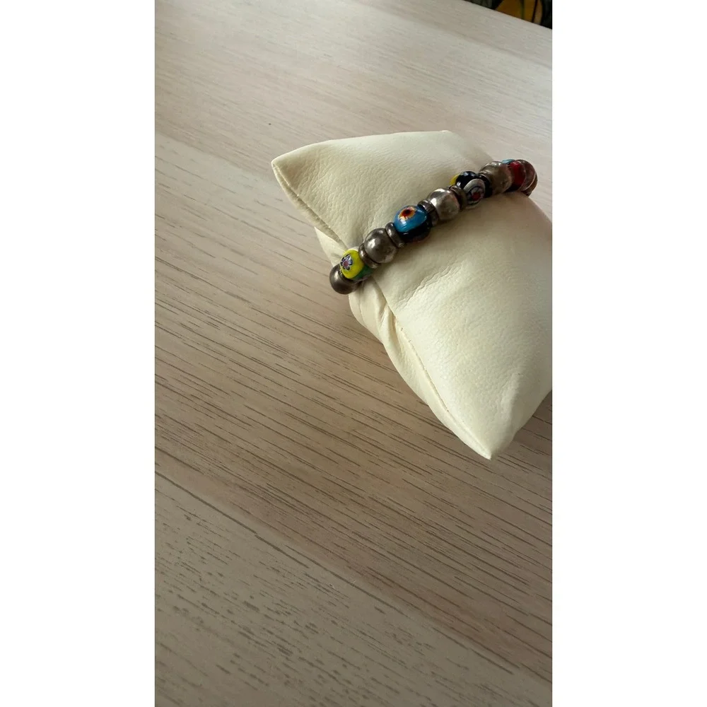 Vintage Bead Bracelet Silver Tone Lobster Clasp Multi